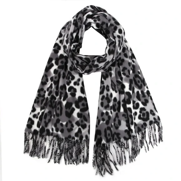 SOLD OUT Gray Leopard Knit Tassel Blanket Scarf - Picture 2 of 4